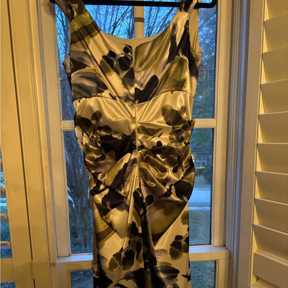 dressbarn Green and Black Abstract Midi Dress